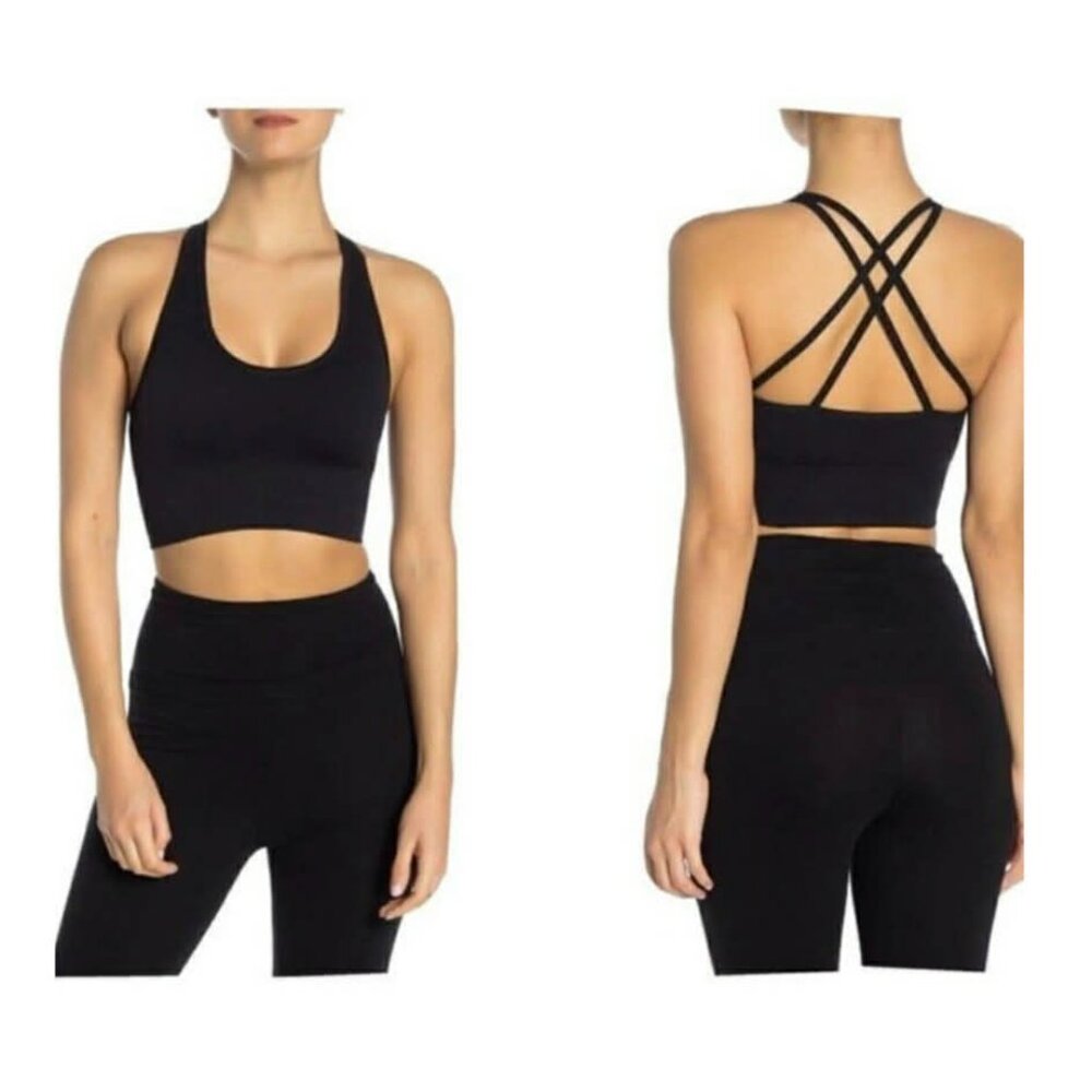 NWT Zella Stretch Seamless Longline Bra in Black XS